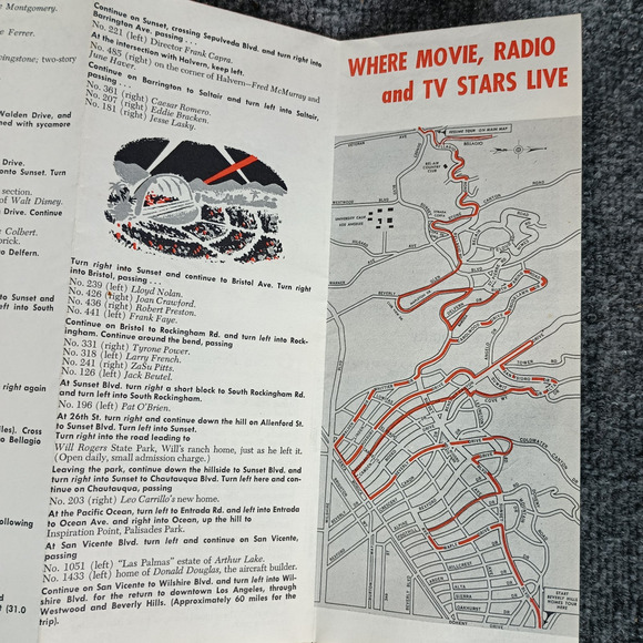 VTG Hollywood Movie Star Homes Sightseeing Map All Year Club California CA 1957 - Picture 11 of 16